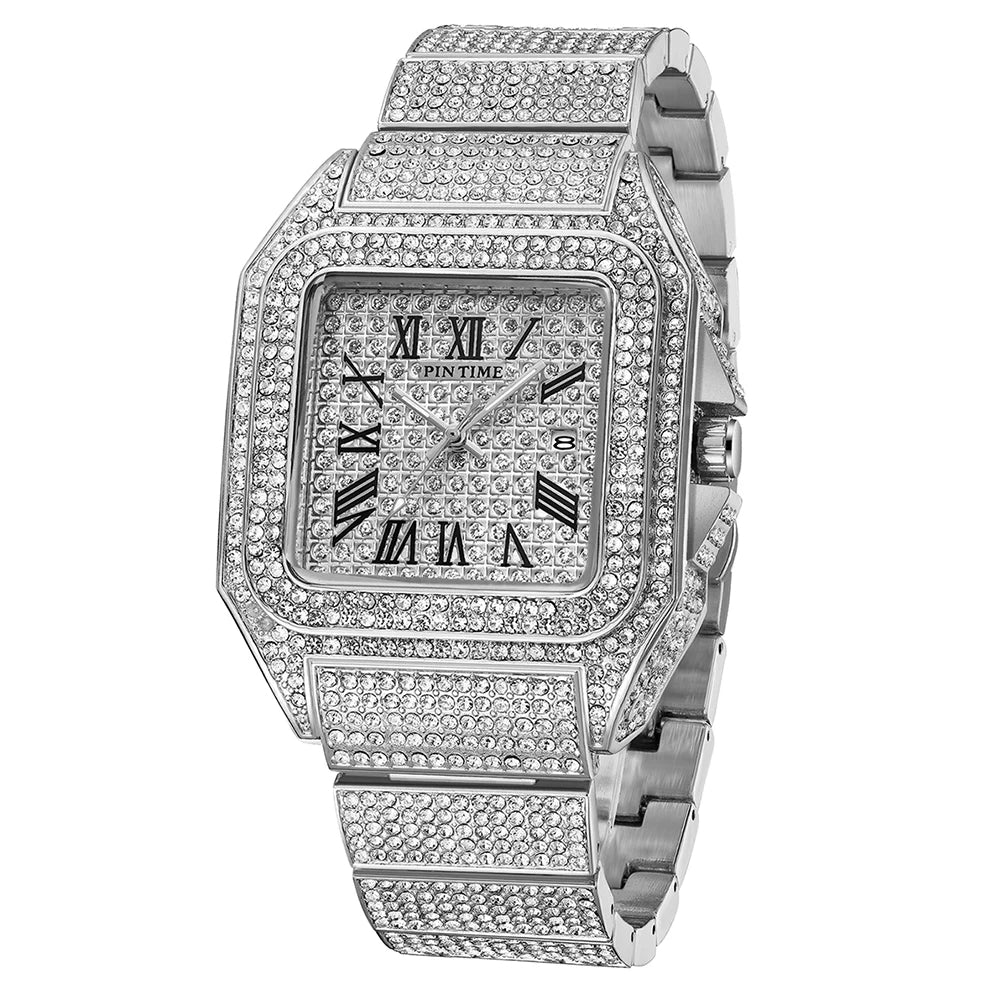 Men's Square Stainless Steel Wristwatch